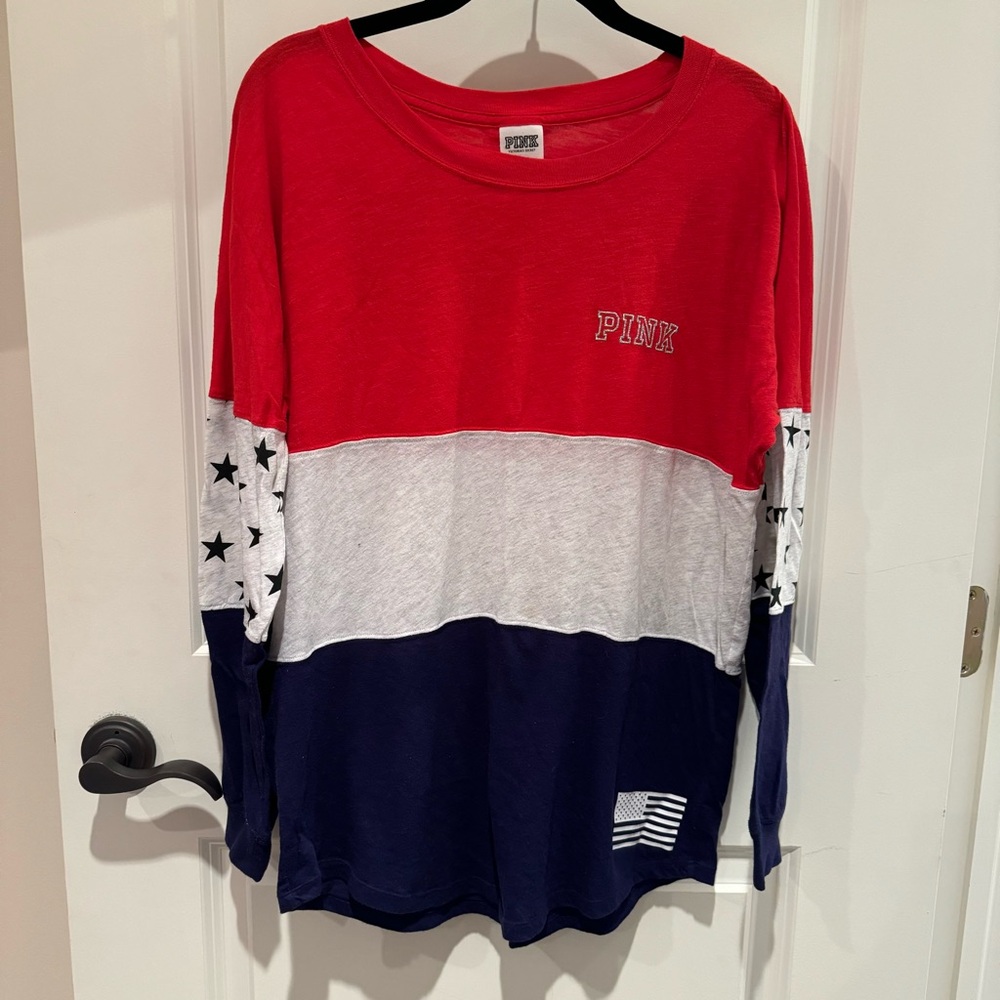 “ ‘MERICA ” PINK Victoria's Secret Long Sleeve Shirt - Red, Gray, and Blue